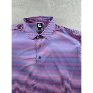 FootJoy FJ Striped Golf Polo Shirt Mens Blue Pink XXL Performance Stretch *Logo